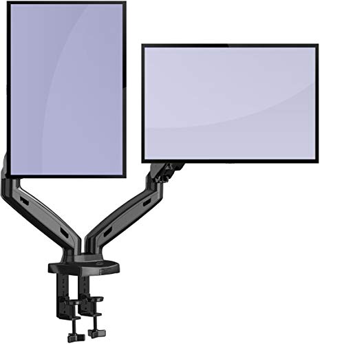 Invision Soporte Monitor Doble PC Brazo - Gas Asistido Soporte para Escritorio Ajustable Ergonómico con Abrazadera para 17–27” - VESA 75x75mm & 100x100mm - Peso 2-6.5kg (MX300)