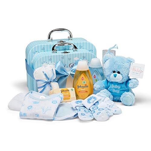 Juego de regalo para bebé, cesta azul llena de productos para bebés en 2 cajas de recuerdo para bebés…