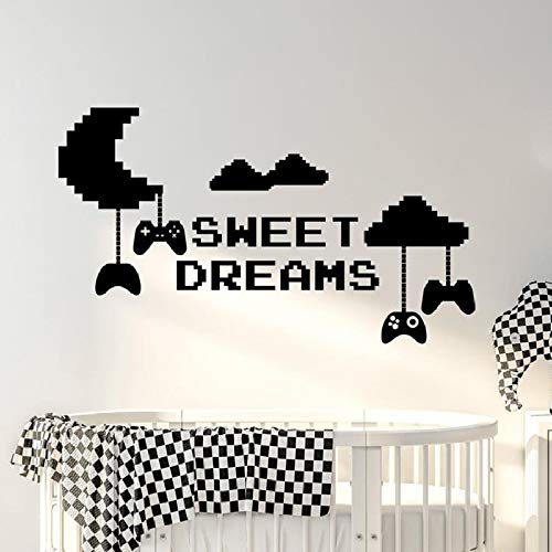 JXweilele 42x73cm Sweet Dream Wall Decal Kids Bedroom Nursery Baby Room Moon Game Player Pixel Cloud Game Controller Decoración del hogar Vinyl Sticker