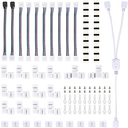 Kit de Conector de Tira de Luz LED, Conector de LED RGB de 10 mm, con Conectores LED en Forma de L y Conector de Esquina LED, para 4 Pines Juego De Accesorios De Extensión