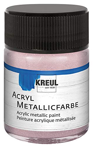 Kreul 77586 - Pintura acrílica metalizada, 50 ml, cristal en oro rosado metálico, glamuroso pintura acrílica con efecto metálico a base de agua, cremosa opaca, secado rápido y resistente al agua