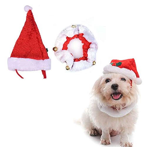 kungfu Mall Disfraces de Navidad para Mascotas Sombrero de Santa y Corbata con Campana para Mascota Kitten Dog Cat Dog Accesorio de Moda