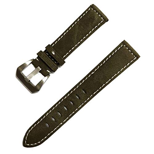 Leather Watch Band 18mm 20mm 22mm 24mm Watch Strap  Bracelet Stainless Steel Buckle with Pins-Green_22mm