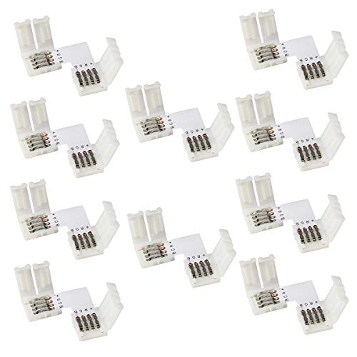 LED Connector RGB Supernight 10pcs 4 pin Connectors L-Shape PCB 10mm Wide RGB SMD 3528/5050 Led Light Strip for Right Degree Corner or 90 Angle Turning Connection