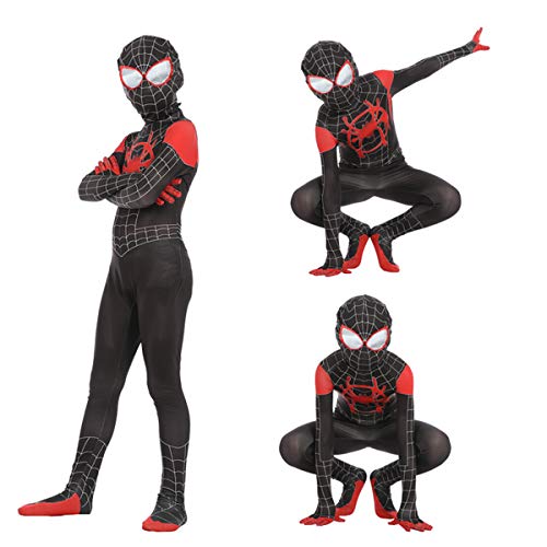 Leezeshaw Disfraz de superhéroe Spiderman unisex para adultos y niños de licra y licra Zentai Spider Verse Miles Morales Mono de Halloween Disfraces de Cosplay