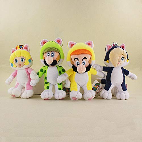 lhtczzb 4 Unids / Set 20Cm Super Mario Bros 3D World Cat Princess Rosalina & Peach Plush Dolls, Mario Luigi Toys Stuffed Soft Plush Kids Gifts