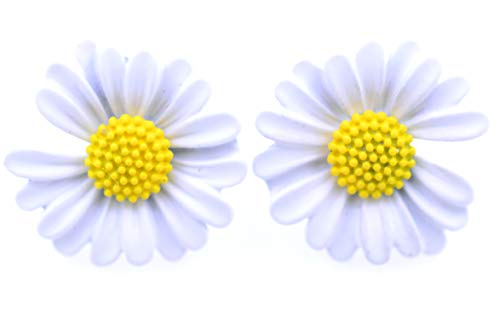 Lizzyoftheflowers - Pendientes de margarita esmaltada blanca y amarilla, estilo retro de los años 50 años 60