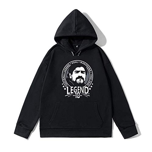 LLYA Casual Hoodie Street Sweatshirt Sports Unisex Hoodie Homenaje Tributo al Legendario Suéter conmemorativo de Maradona (Negro),L
