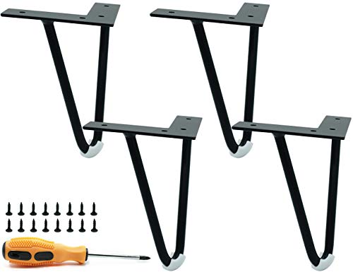 LONGZG - Juego de 4 patas de mesa en forma de V de metal, color negro