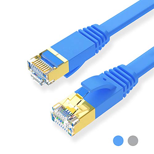 LoveSelfy 3M Cable Ethernet Cat 7, Alta Velocidad 10Gbps Cable de Red con Conector Chapado en Oro RJ 45, Plano 600MHz LAN Enchufe de Conexión para Conmutador Router Módem, Ordenador y Mas - Azul