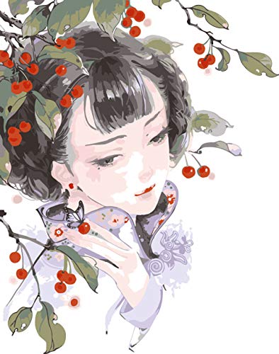 LOVEYF Pintar por Numeros para Adultos Niños Pintura por, Retro Girly Cherry Leaf Anime Oil DIY Canvas Painting con Pinceles Y Pigmento Acrílico para Adultos Principiante Niña Niños