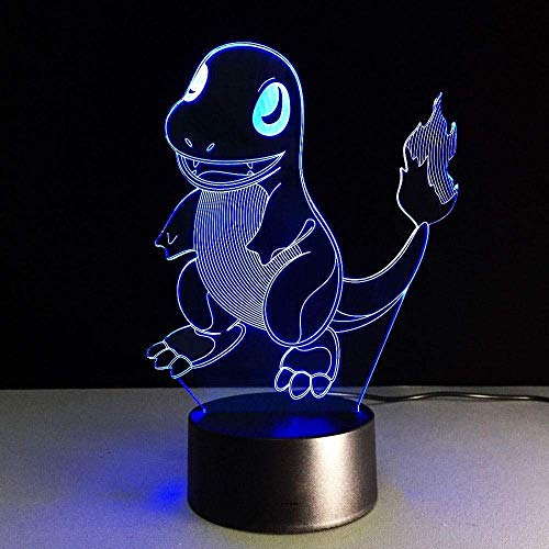 Luz de noche 3D, luz de noche LED, bombilla 3D, bolsillo de juguete, Pokemon, pequeño dragón de fuego, lámpara de mesa, tablero de acrílico, luz USB