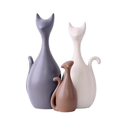 Magenesis Adorables Adornos de cerámica de la Familia de Gatos, Estilo Moderno y Elementos Decorativos creativos (3 Gatos)