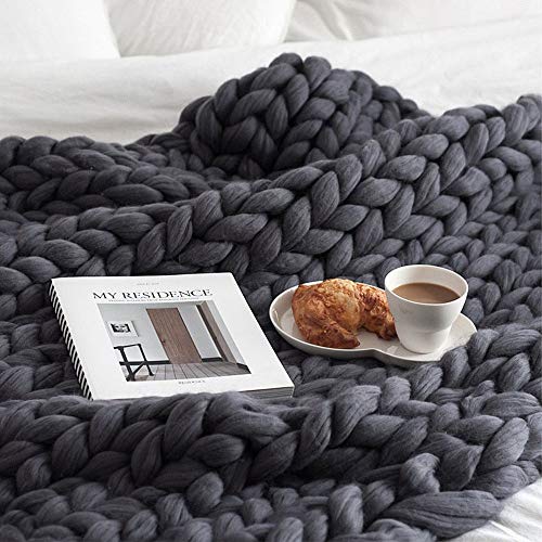 Manta de punto, manta de punto grueso de lana para mascotas, cama, silla, sofá, yoga, alfombra (gris oscuro, 120 x 180 cm)