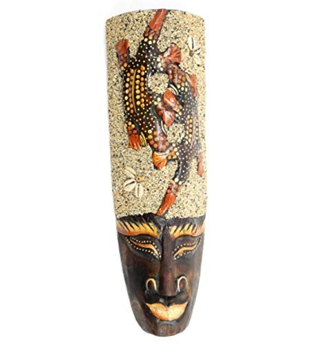 Máscara africano 32 cm madera Salamandras + arena y conchas.