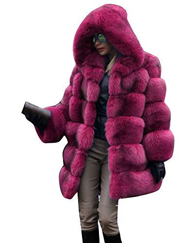 Mujer Otoño Invierno cálido Abrigo De Suave Piel Falsa con Capucha Chaqueta Parka Manga Larga Sintetica Piel Imitacion Chaquetas Coats Outwear con 2 Bolsillos Rose XS