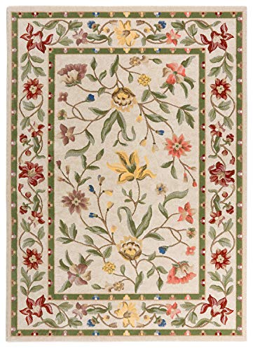 Mundoalfombra Alfombra de Lana Diseño de Flores y Hojas - Medidas para salón Comedor - Fabricada en España - Modelo Cordoba 15