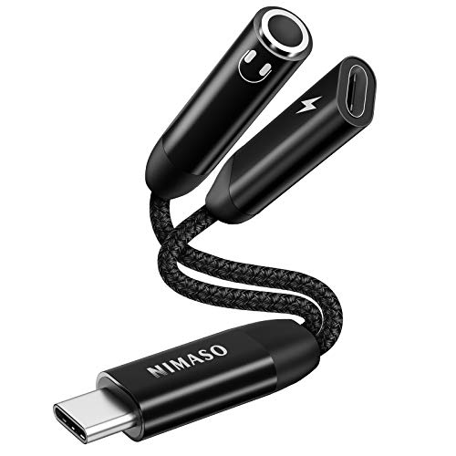 NIMASO Adaptador USB C a Jack 3.5mm,2 in 1 USB Tipo c a Jack 3.5 mm Audio Adaptador PD 60W Carga Rápida Auriculares Sumsung S20/S20 Ultra/Note20,Huawei P40/P30/Mate 20,Google Pixel 4/3/2 XL,Xiaomi9/8