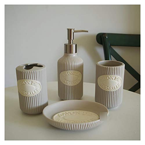NYKK Dispensadores de loción Fresh French French Matt Ceramic Beige Bathroom Productos Set Set Bottle Soap Box jabón (Color : B)