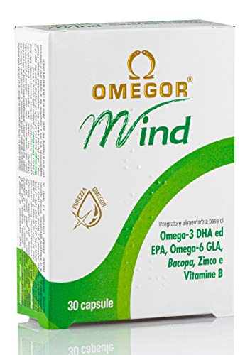 Omegor Mind - Complemento Alimenticio con Omega-3 DHA y Extracto de Bacopa Monnieri, Aceite de Borraja, Zinc y Vitaminas B, forma TG, 30 Cápsulas