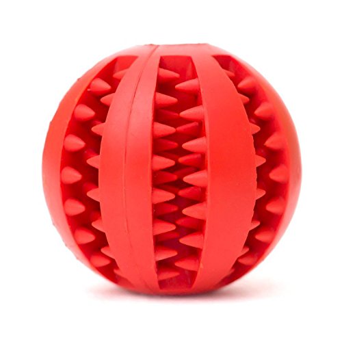 Pet Dog Toy Ball. Nature Rubber Bouncy Toy Ball for Dogs. Dog Food Treat Feeder Tooth Cleaning Ball for Pet Training/ Playing/ Chewing - Bite Resistant Pet Exercise Game Ball (Red)
