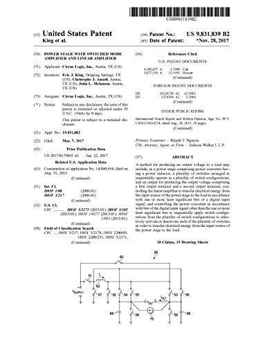 Power stage with switched mode amplifier and linear amplifier: United States Patent 9831839 (English Edition)