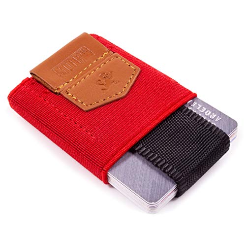 Premium Slim Wallet con cordón & Münzfach - el dehnbare Kartenetui & Mini Monedero de textil - tarjetas, billetes & monedas - pequeña monedero, Mini cartera, color Red Vulcano. M