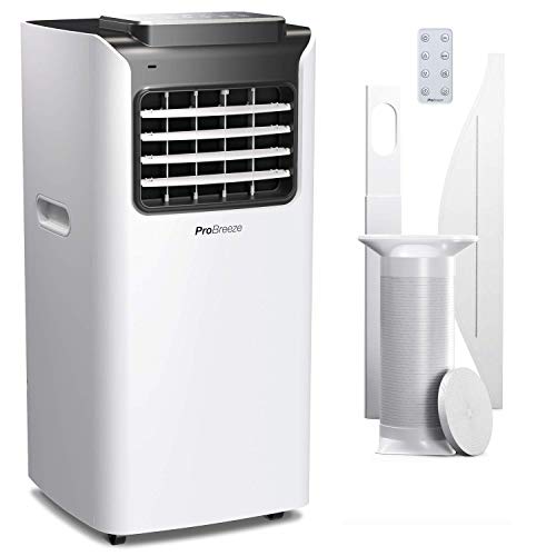 Pro Breeze Aire Acondicionado Portátil 4-en-1 de 7000 BTU con Control Remoto, Temporizador de 24h y Kit de Ventilación de Doble Ventana Incluido. Clasificación de Eficiencia Energética de Clase A