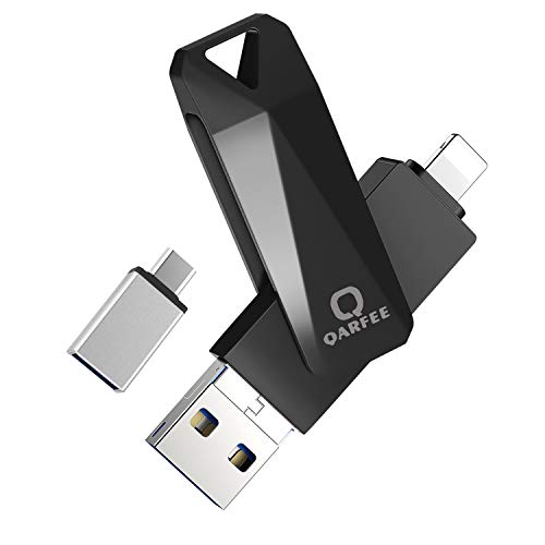 QARFEE - Memoria Flash Universal de 32 GB, aleación de Zinc, USB 3.0, Memoria Externa para iPhone, iPad, iPod, Mac, teléfonos Android y PC, Color Negro