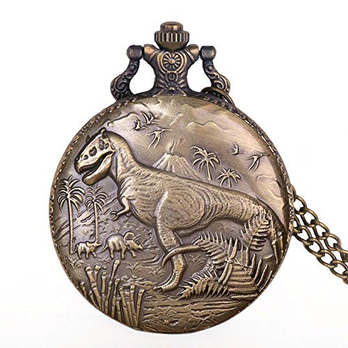 Reloj de bolsillo vintage de bronce con patrón de dinosaurio de diseño de cuarzo reloj de bolsillo analógico colgante collar hombres mujeres relojes de regalo reloj de bolsillo con cadena