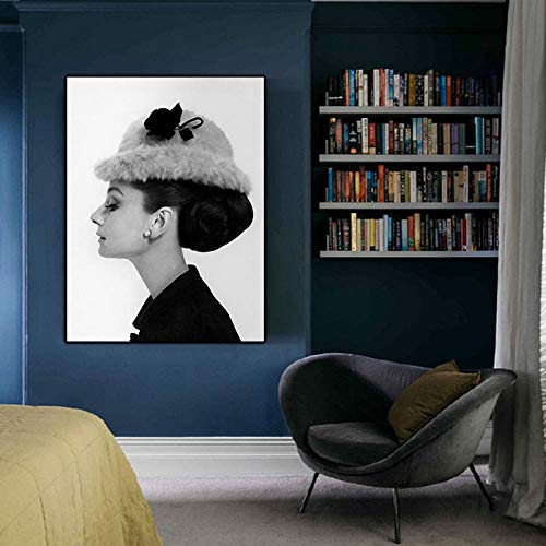 Retrato Cartel Famoso   Arte de la Pared Pintura en Lienzo Cuadros en Blanco y Negro para la Sala de Estar Cuadros Decoración para el hogar-40x60CM_NO_Frame_L_1038_Audrey_-1