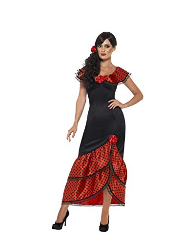 Smiffys Disfraz de bailaora de flamenco, Negro, con vestido y adorno para la cabeza