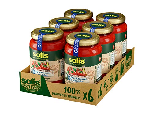 SOLIS Tomate Frito Estilo Casero 0% Sal y Azúcares Añadidos Frasco Cristal - Pack de 6 x 350 g - Tomate sin gluten