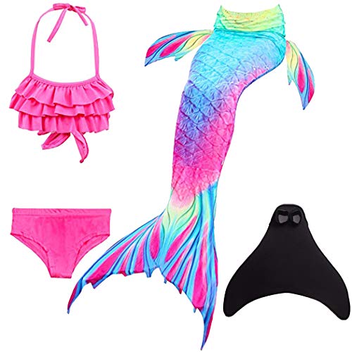 SPEEDEVE Niñas Disfraz de Sirena con Aleta para Nadar,DH02+WJF48,140cm