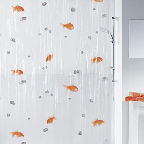 Spirella 180 x 200, colección Goldfish, Cortina de Ducha Textil, 100% Polyester, PVC, Naranja/Nácar