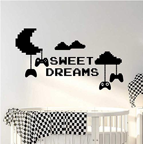 Sweet dream wall decal niños dormitorio guardería baby room moon game player pixel cloud game controller decoración del hogar vinilo adhesivo 57x32cm
