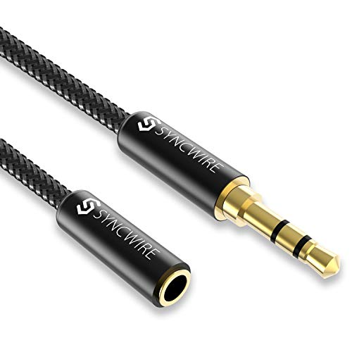 Syncwire SW-SC025, Cable Alargador de Audio Jack 3,5mm, Auriculares Estéreo Conector Macho a Hembra, Negro, 1 m