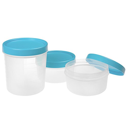 TATAY 1169400 Set de 3 contenedores de alimentos herméticos con cierre a rosca y medidor. Tapa Azul, Libre de BPA, 1 x 1L, 2 x 0,5 L
