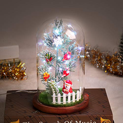 Timker Arbol Navidad Pequeño Arboles De Navidad con Luces Integradas Adornos Navideños En Cúpula De Vidrio para Navidad Decoración Casa