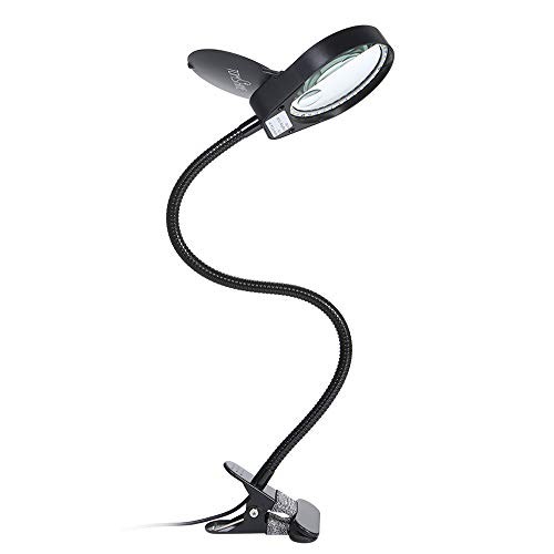 Tomshine Lupa con Luz, Lupa Iluminadora LED con Clip de la Abrazadera (3 x/10 x), Carga del USB, Brillo Ajustable Perfecto para Lectura, Impresión, Tallando