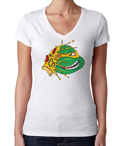 Tortuga Ninja Pizza Divertido T-Shirt V- Neck Camiseta con Cuello de Pico Mujer Blanca XL