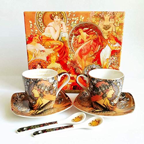 Van Well Alfons Mucha Zodiac - Juego de tazas de café (6 piezas, porcelana, en caja de regalo)