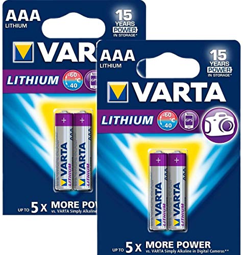 Varta Professional Lithium AAA - Pilas  (Litio, Cilíndrico, 1,5V, 4,45 cm, 1,05 cm, 7,7g (0.272 oz)), plata, 1 paquete con 4 pilas