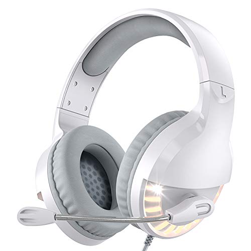 VersionTECH. Auriculares para juegos PS5 PS4 de color blanco con micrófono, luces LED para PS5, PS4, Xbox 1, PC, Mac ordenador, interruptor, niños, niñas