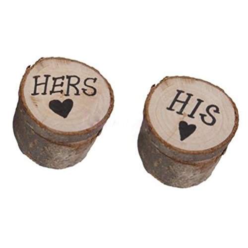 Winomo - 2 cajas para alianzas de madera con la inscripción de un corazón y las palabras "Hers" y "His" (idioma español no garantizado)