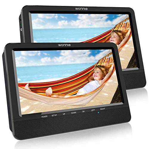 WONNIE 10.1" Reproductor de DVD Portátil con 2 Pantallas para Reposacabeza de Coche para Niños en Viaje Compatible con Tarjeta SD y USB con Mando a Distancia