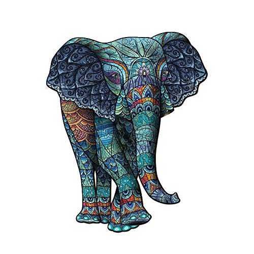 XeinGanpre - Puzle de madera – Puzzle de colores de forma única – Bonito animal para adultos – Fantástico ayuda educativa para niños adultos – Ideal colección de juegos familiares (elefante, grand)