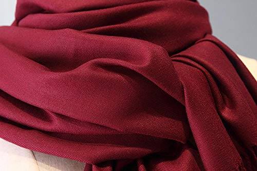 XJHN Bufanda de cachemir de imitación hembra otoño e invierno cálido largo color sólido bordado chal 350 g peso 250 g rojo