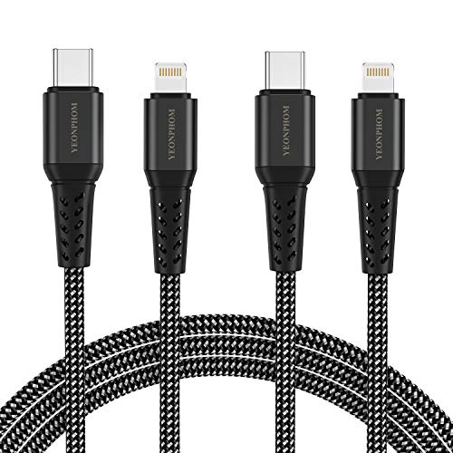 YEONPHOM Cable USB C a Lightning Cable 2M2pack,Cable iPhone Cargador iPhone PD Carga Rápida Nylon Tipo C a Lightning Cable para iPhone 12 pro max/mini/11/11 Pro/11 Pro Max/SE/X/XS/XR/XS Max/8/iPad Pro