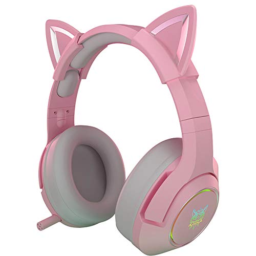 YUNYING Gaming Headset with Removable Cat Ears, Cat Ear Headphones for PS5, PS4, Xbox One PC,RGB LED Light & Noise Canceling Retractable Microphone(Adapter Not Included)